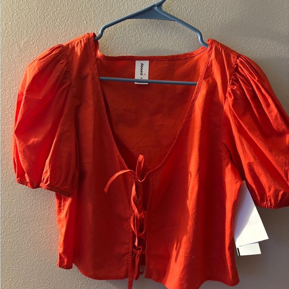 Abound Orange Tie-Front Puff Sleeve Blouse